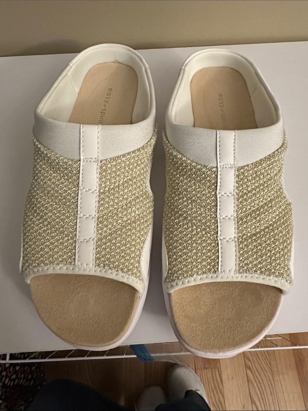 Easy Spirit Cream Woven Slip-On Sandals